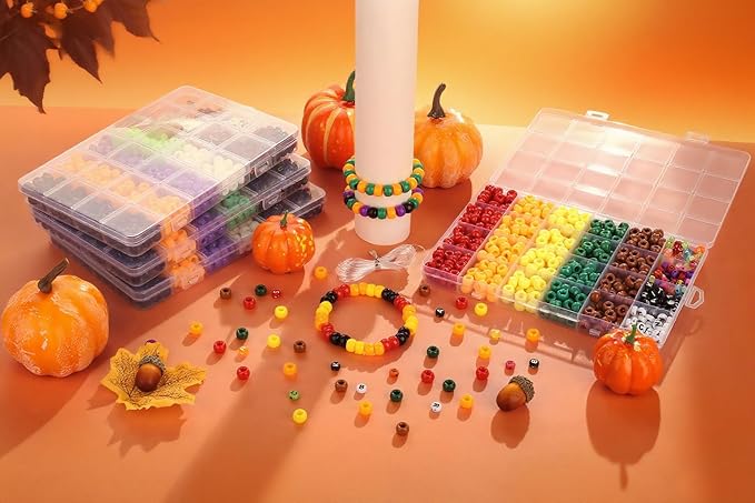 Fall Pony Beads Kits,Fall Beads for Necklace Jewelry Making,Bracelets Making Kits,Bracelet Bead,Plastic Bead for Crafts, Gift for Friend(5 Color,500PCS)