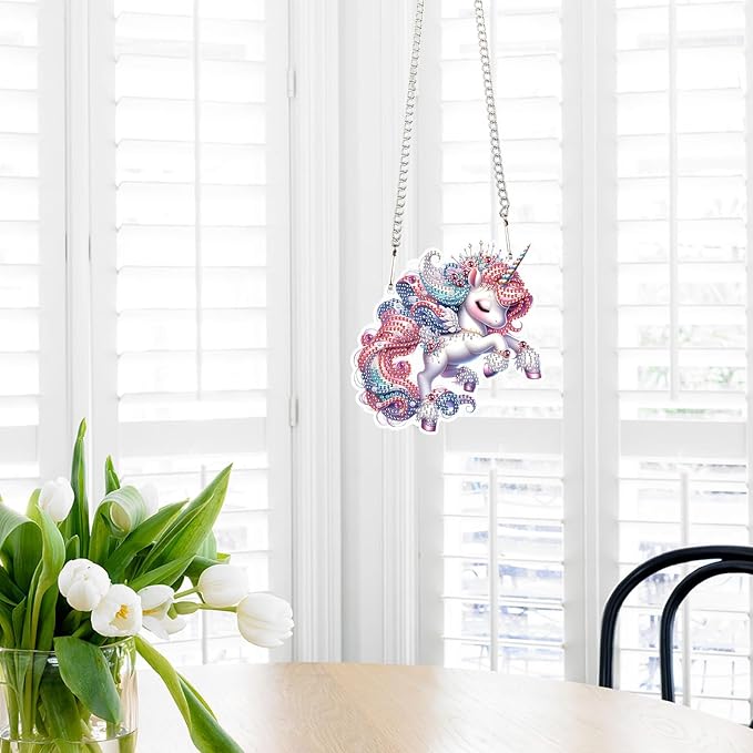Unicorn Diamond Painting Hanging Kit, DIY 5D Acrylic Diamond Art Pendant with Special Shaped Rhinestones, Colorful Unicorn Ornament for Wall, Door, or Garden Decoration, Handmade Gift for Adults