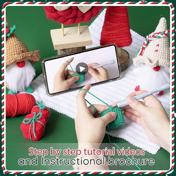 Crochet Set - Beginner Friendly Crochet Set with Step-by-Step Teaching Videos and Crochet Pattern Manuals (Brown Christmas Dwarf)