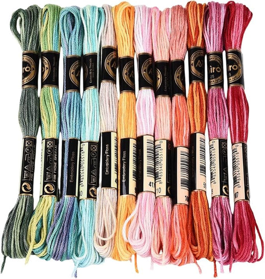 12 Skeins 105 Yards Colorful Cross Stitch Floss Embroidery Thread 6 Ply Variegated Friendship String Polyester Threads Bulk for Sewing Making Bracelets Clothes Stitching Decor Crafts DIY