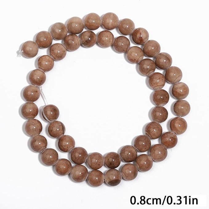 Stone Beads, 45pcs Brown Persian Agate, 8mm Round Loose Beads for Jewelry Making, Bracelets, with Bag, String & Card