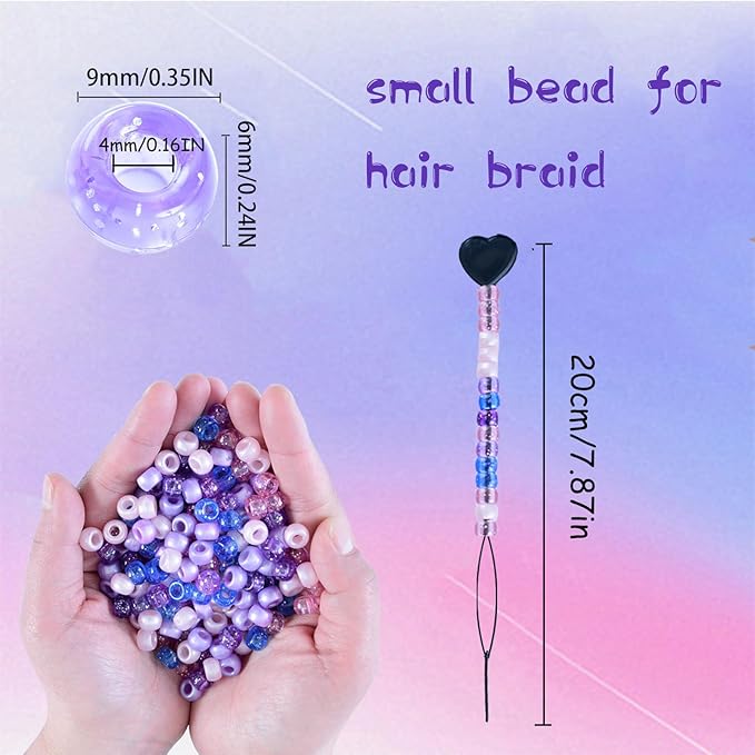 1606pcs Hair Beads Kit for Hair Braids for Girls Including 600pcs 9x6mm Pony Beads,1000pcs Elastic Rubber Bands, and 6pcs Quick Beaders