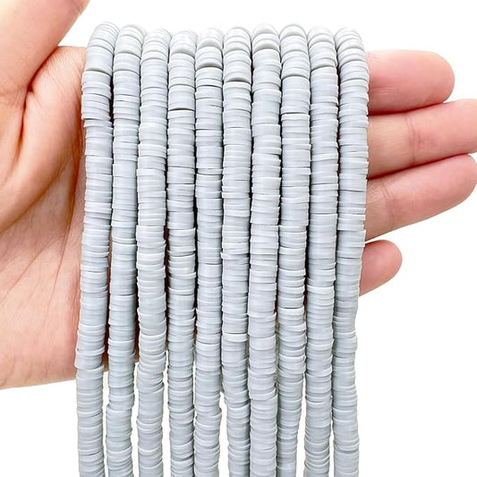 10 Strands Clay Bead, Heishi Beads for Bracelet Stack, Earth Tone Clay Beads for Adults, Flat Beads Kit for Friendship Bracelets, Neutral Beads Bracelet Making Kit(Grey)