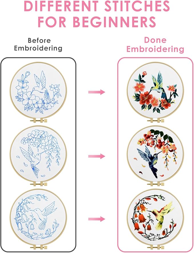 TINDTOP Hummingbird and Flower Embroidery Kit for Adults