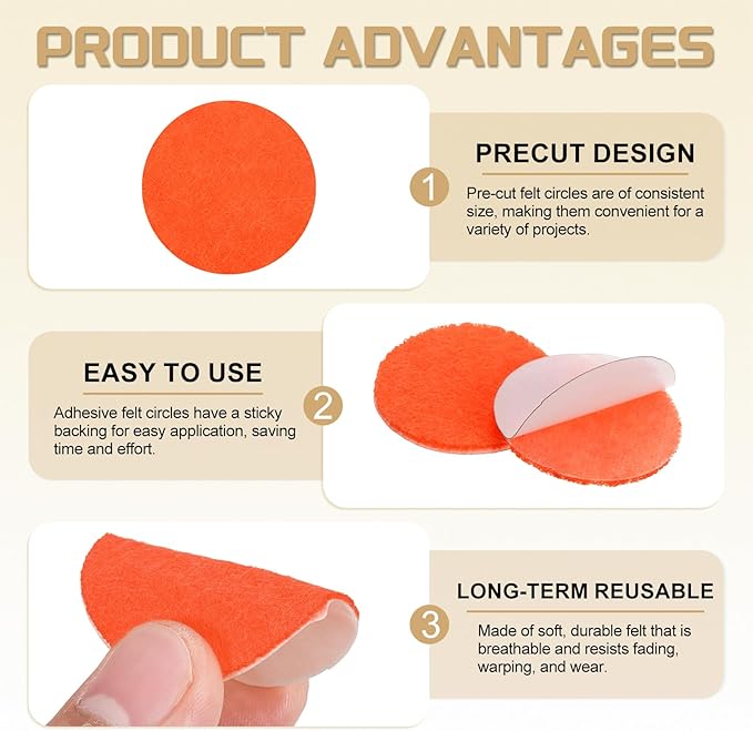 uxcell 100 Pcs Adhesive Felt Circles, 9/16" Round Non-Woven Felt Pads Stickers Dots Pre Cut for DIY Crafts Sewing Handcraft Costume Holiday Decoration, Orange