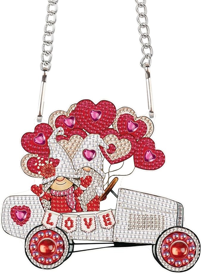 Wedding Car Diamond Art Hanging, DIY Acrylic Gemstone Pendant with Special Shaped Rhinestones, Love Gnome Diamond Painting Ornament for Wall, Door, or Home, Handmade Craft Gift for Valentine’s Day