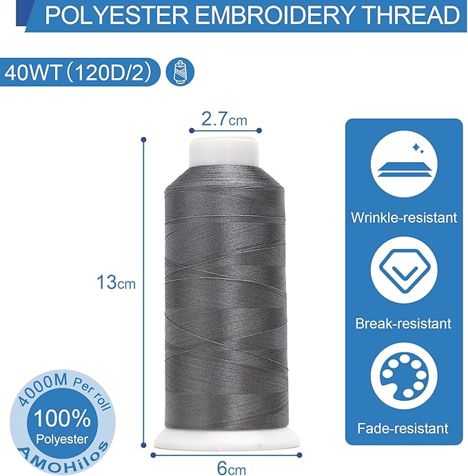 High Tenacity Polyester Embroidery Machine Thread 40WT(120D/2) 4000M Per Spool for Commercial and Domestic Embroidery Machine (Lead-1640)