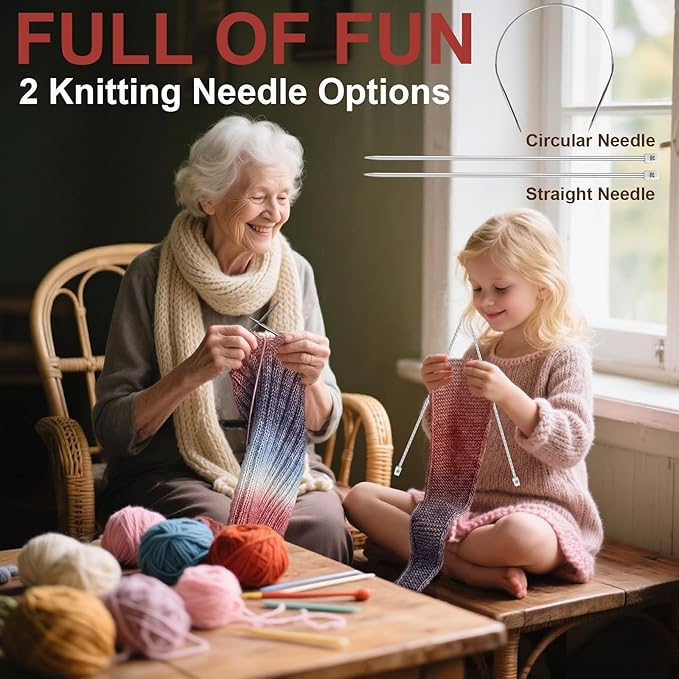 kitcroet knitting kit for beginners, complete beginner knitting kit including knitting needles set, soft gradiant cake yarn, learn to knit scarf, beanie, mittens with step by step video tutorials