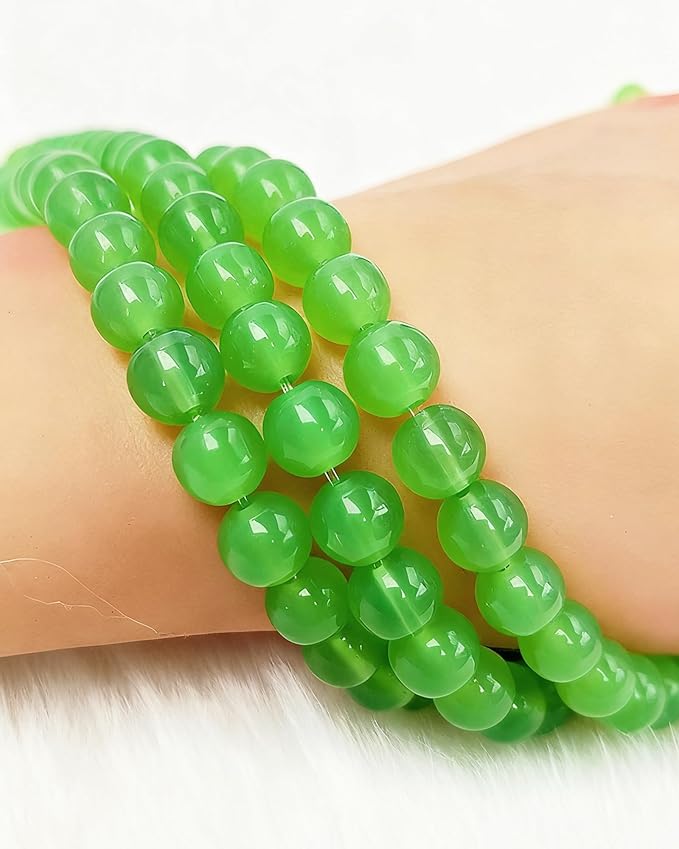 8mm Glass Beads 46PCS Glass Beads for Jewelry Making Charm Round Loose Bead for Bracelet Making Kit (Green Jade Glass)