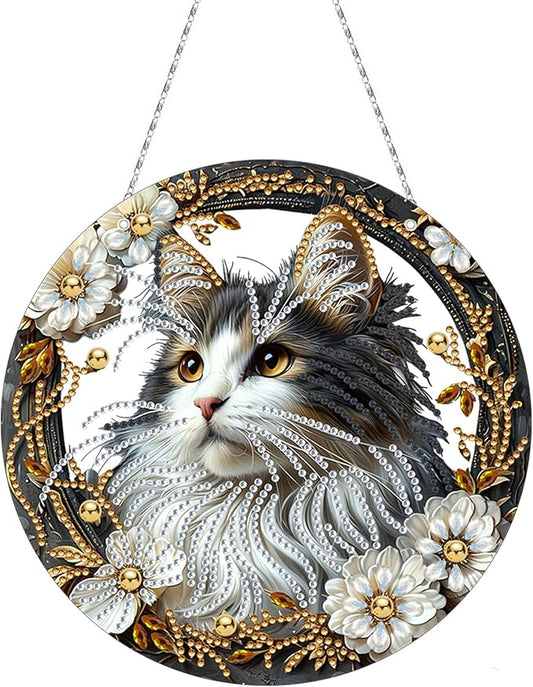 Generic DIY Hanging Diamond Pendant Special Shaped Crystal Diamond Art Painting Ornament Single Sided for Window Home Garden Wall Door Decor-Cat