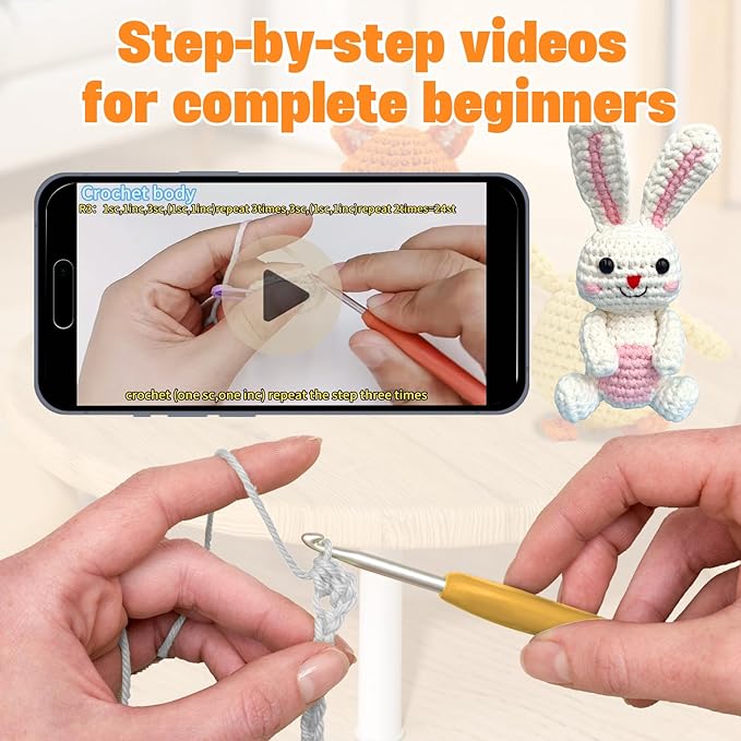 wokdsbl Crochet Kit for Beginners with Upgraded Premium Custom Yarn and Step-by-Step Video Tutorials, Ideal DIY Craft Gift, Crochet Animal Kits for Easter Egg Fillers (Bunny & Chick & Dinosaur)