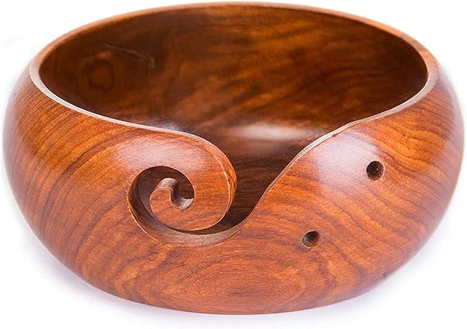Wooden Yarn Bowl Largest, 1 PCS Premium Knitting Storage Accessories & Supplies, Yarn Holder for Knitting and Crochet Yarn Winder, Handcrafted Yarn Ball Bowl Brown Box #04