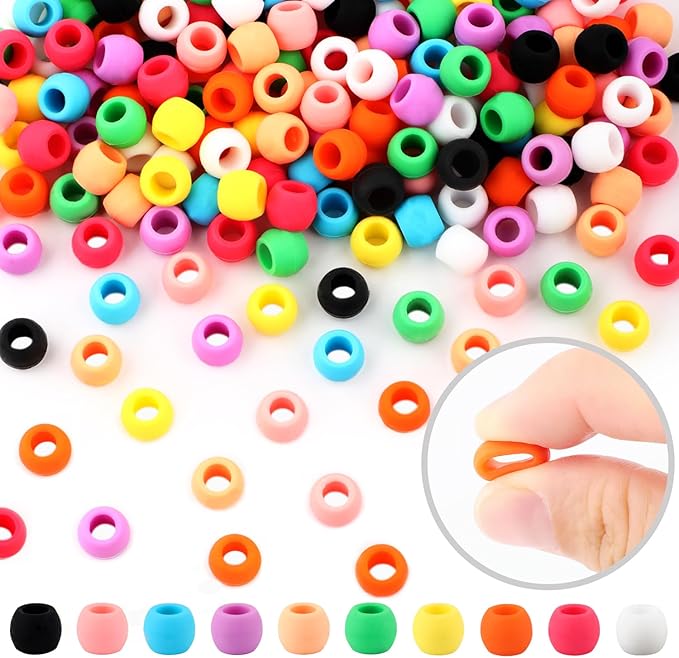 AD Beads 208PCS 6x9mm Soft Pony Silicone Beads for Hairstyle, Multicolor with 80 Elastic Bands, Tool and Storage Box Kit for Braids, Bracelet, Crafts.