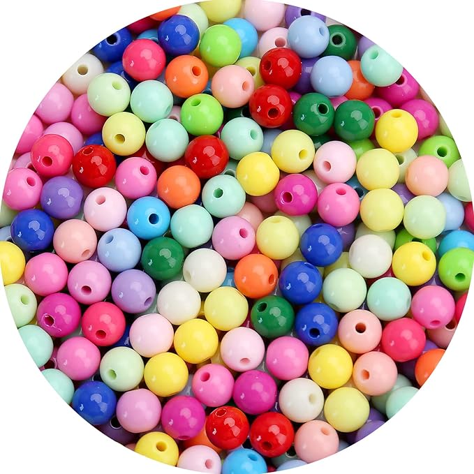 bonny boxx 500pcs 8mm smooth mix colors acrylic round beads, plastic resin bubblegum balls chunky gumball beads for necklace and bracelet making, crafting supplies