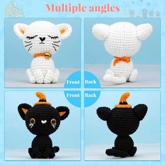 Pnytty Crochet Kit for Beginners, Crochet Animal Kit, 2PCS Cat Starters Crochet Kits Knitting Kit with Yarn, Crochet Hooks, Video Tutorials, Easy Crocheting for Adults Craft
