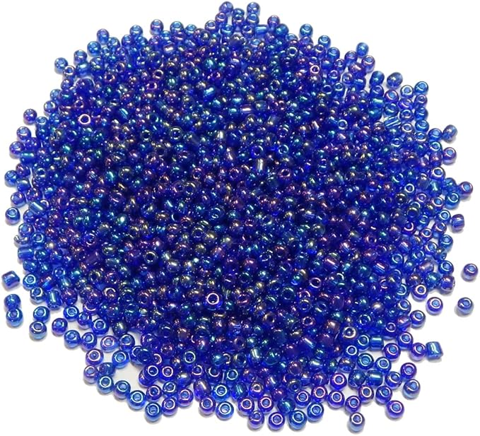Perlin Glass Seed Beads 4mm 6/0 Round 1100pcs Mini Small Pony Spacer Beads Kit for Jewelry Making Earrings Bracelets Pendants Waist DIY Handmade (Royal Blue AB Transparent)