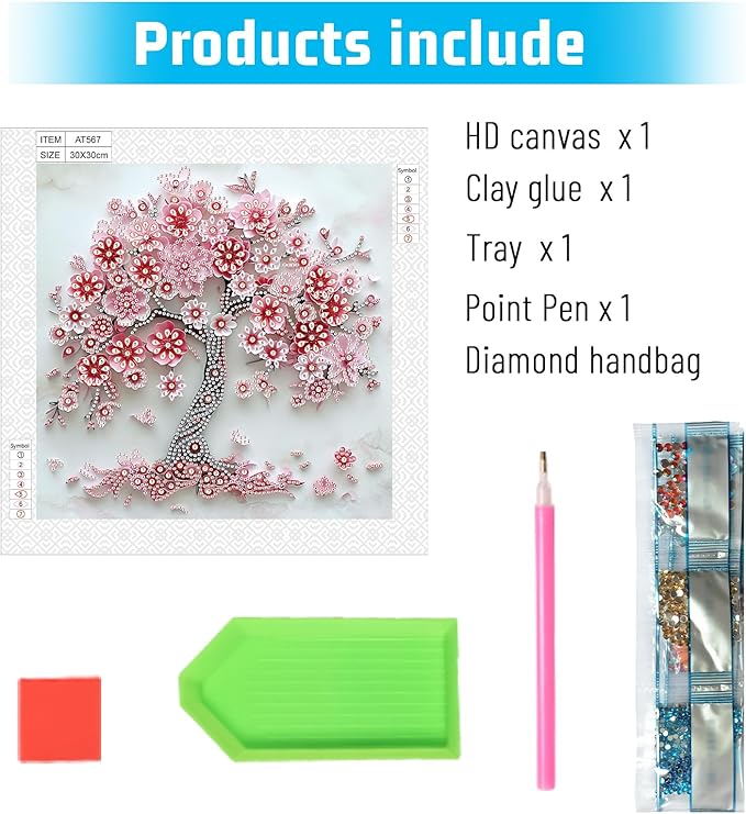 LazyFold Diamond Painting Art Kit, DIY Sakura Tree 5D Special Shape Crystal Diamond Partial Diamond Painting Mosaic Making Craft, Suitable for Home Wall Decor Art Gift(12x12in)