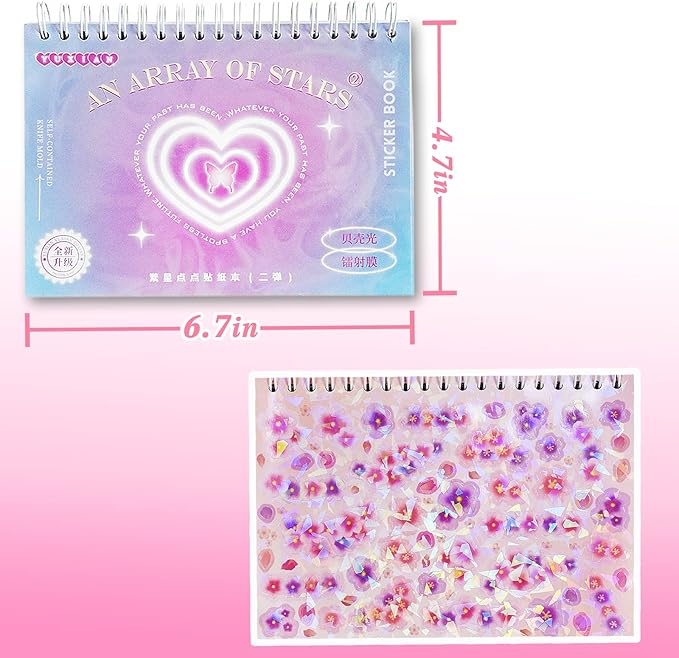 2500PCS Scrapbook Stickers Book - Cute Butterfly Stars Heart Letter Glitter Self-Adhesive Korean Bows Ribbons Kpop for Kids Girls Boys Aesthetic Craft Scrapbooking Junk Journal 50-Page