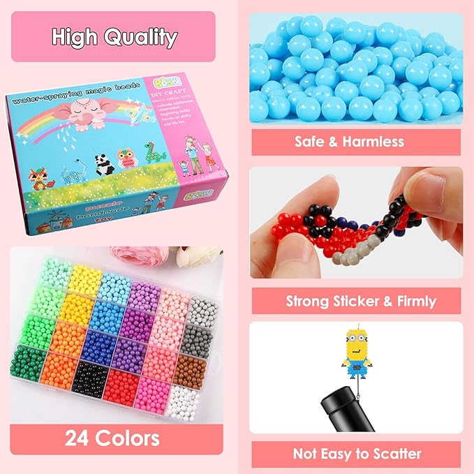 sigowal 3000 pcs non-iron fuse beads kit, 24 colors 5mm water fuse beads for kids, no heat bead creative refill set diy starter gift for new years, birthdays, christmas