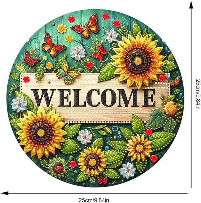 POETRYDRAW DIY Hanging Diamond Art Pendant Kit Welcome Sunflower, Special Crystal Diamonds Painting Ornament for Adults, 5D Diamond Art Suncatchers Double Sided Board Gem Painting Box Kit