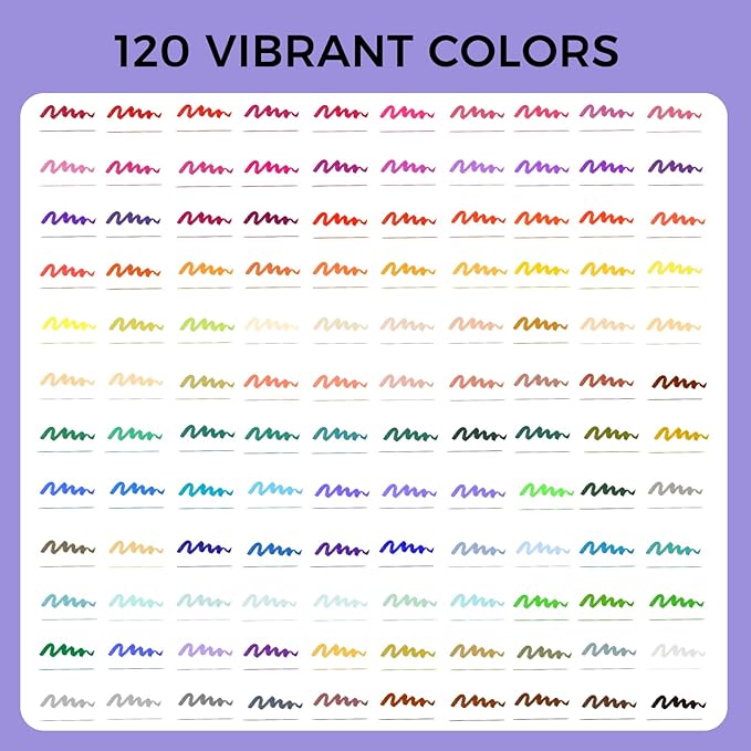 Artecho 120 Colors Markers for Adult Coloring Books, Dual Tip Markers for School, Fine and Brush Tip for Adults Coloring Books, Calligraphy, Drawing, Sketching