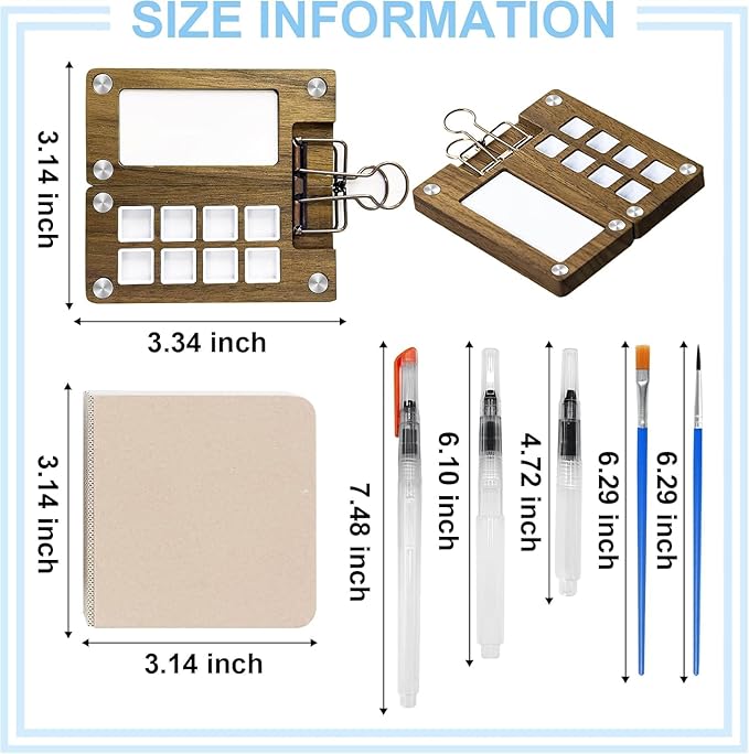 Mini Watercolor Paint Set, Travel Paint kit, Pocket Watercolor Set with Paint, Brush, Sketchbook & Copper Clip, Watercolor Travel Kit for Beginners, Artists & Painting Enthusiasts