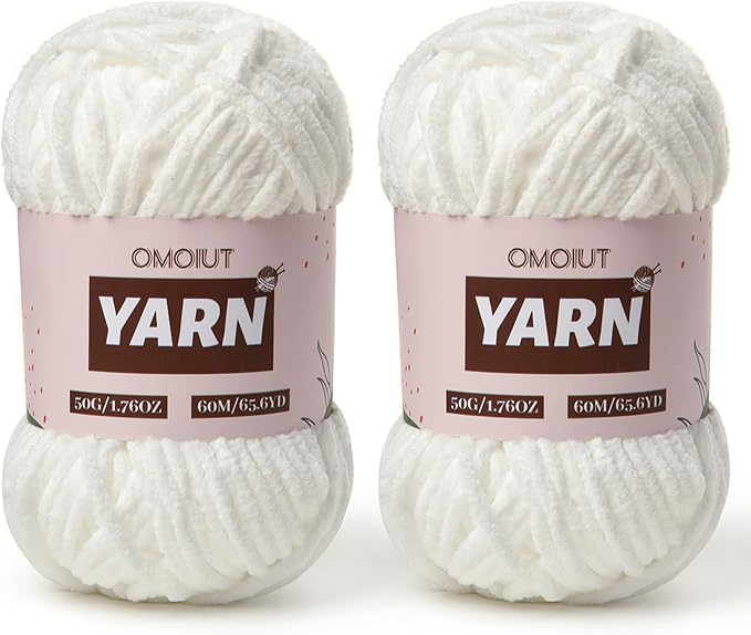 2 Packs Plush Chenille Chunky Crochet Yarn - Baby Yarn for Crocheting Soft - Velvet Yarns Knitting for Blankets Crafts - Fluffy Amigurumi Yarns 100g/131yds (2 Snow White)