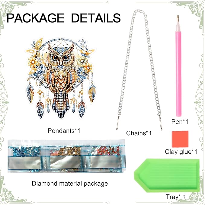 AiYuanzsh DIY Diamond Art Painting Hanging Pendant Kit Dreamspreader Owl Special Shaped Diamond Art Acrylic Ornaments for Adults Home Wall Window Decor Gift