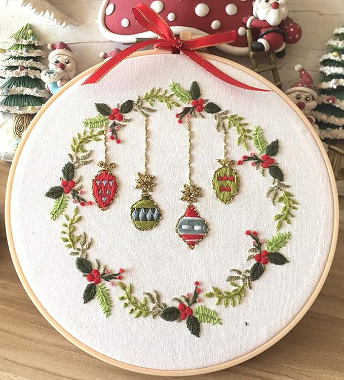 Embroidery Kit Merry Christmas Snowman Ornaments Wreath Awesocrafts Full Range of Embroidery Starter Kits for Beginners Adults DIY Handmade Easy Patterns (3 Pack)