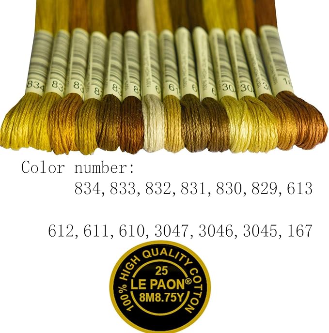 Premium Rainbow Color Embroidery Floss - Cross Stitch Threads - Friendship Bracelets Floss - Crafts Floss - 14 Skeins Per Pack Embroidery Floss, Gold Gradient