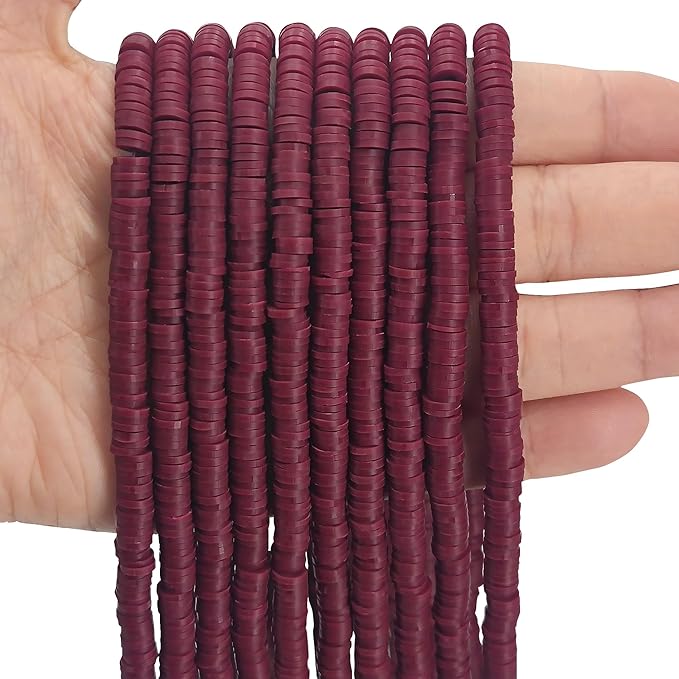 MIIIM 3600 PCS 10 Strands Polymer Clay Beads for Jewelry Making, Vinyl Heishi Beads 6mm for Surfer Bracelets Necklace Making (Maroon)