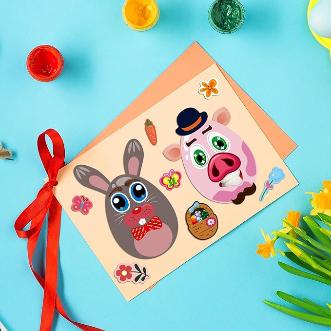 smilinfit 24 sheets easter stickers for kids toddlers, easter basket stuffers, make a face stickers crafts with eggs themed, kids party favor supplies decorations activities gifts for girls boys