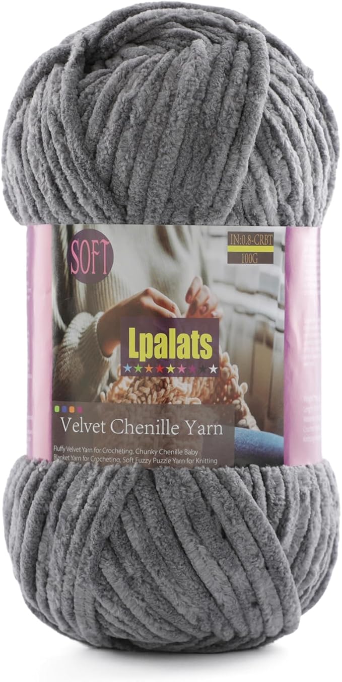 Baby Blanket Yarn for Crocheting Soft - 1 Pack of 100g/3.5oz Chunky Chenille Yarn for Knitting Blankets Amigurumi - Super Bulky Yarns - 87 Yards Thick Plush Yarns (1, Dark Grey)