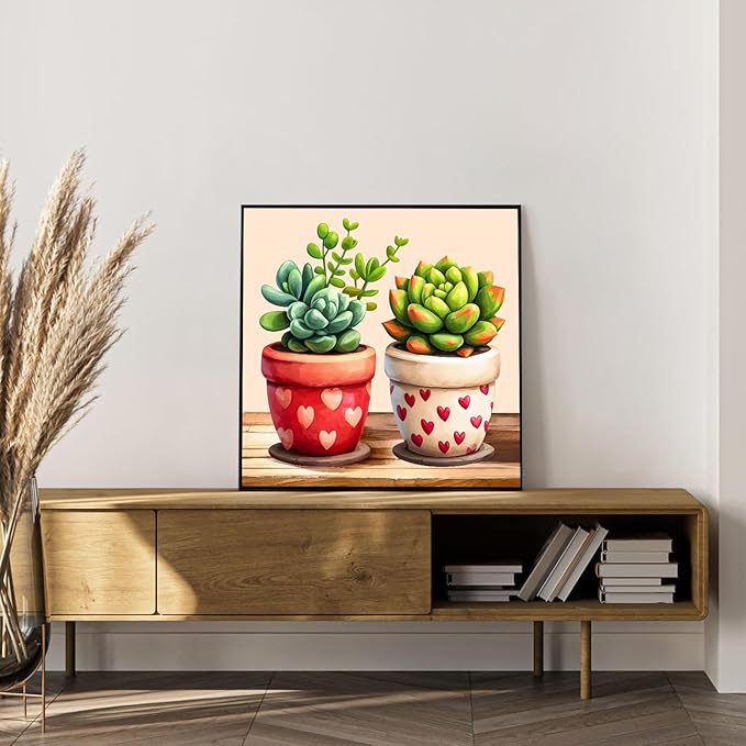 Framed Paint by Numbers Kit for Adults Beginner Succulent, Adult Paint by Number Kits on Canvas Framed Plant, DIY Acrylic Oil Painting by Numbers with Frame, Perfect for Home Decor Gift 10 X 10 Inch