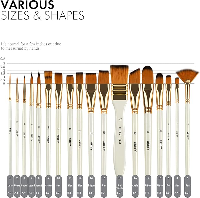 21 Piece Paint Brush Set, ARTIFY 18 Acrylic Paint Brushes, Palette Knife, and 2 Sponges, Professional Artist Paint Brushes for Acrylics, Watercolors, Gouache, Canvas, and Face Painting, Yellow