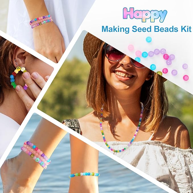 XSEINO About 7200PCS 6mm Glass Beads Bracelet Making Kit,144 Assorted Designs Special Color Series Crystal Floral Pearl Crack Ink Dual Colorful Beads for Bracelet and DIY Crafts and Jewelry Making