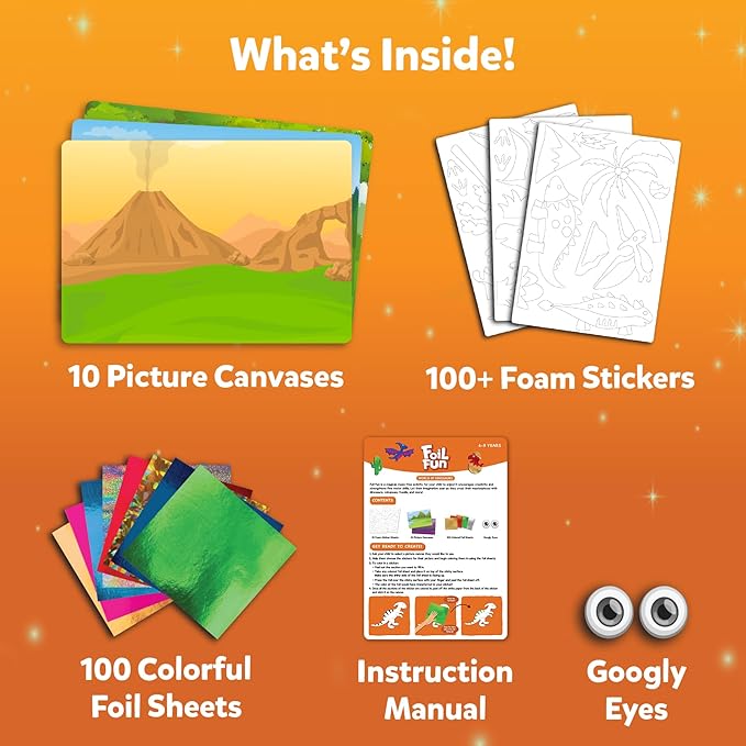 skillmatics foil fun - dinosaurs, no mess art for kids, craft kits & supplies, diy creative activity, travel toys, gifts for boys & girls ages 4, 5, 6, 7, 8, 9