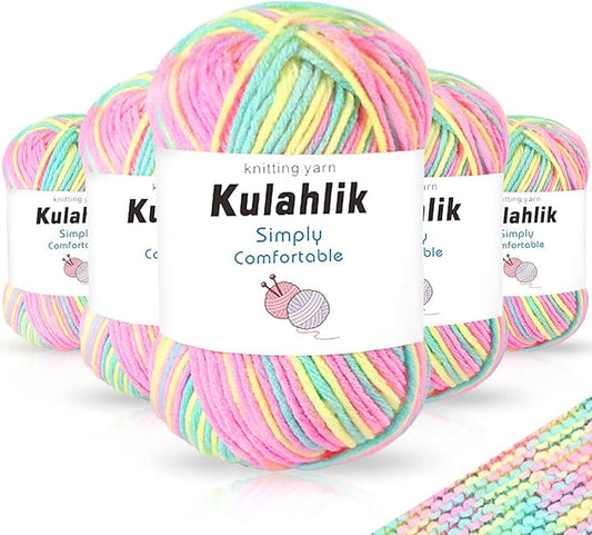 250g(5x50g) Acrylic Yarn for Crochet/Knitting, Colorful Gradient Yarn Thread, 5 Rolls Skeins, Perfect for Any Knitting Crochet and Crafts Mini Project