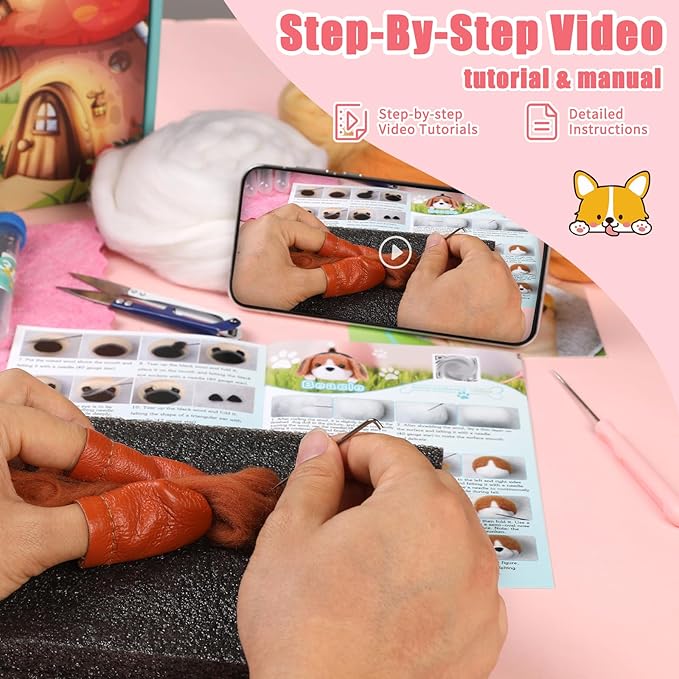 UOOU Felting Kit, 61 Pcs Felting Kits for Beginners Adult with Felting Needles, Wool Roving, Felting Pad, Instruction Manual, Needle Felting Kit for Felted Dog Needle Felting Supplies