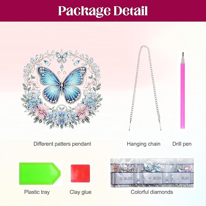 Masendp Hanging Diamond Art Set, Butterfly Flower 5D Special Shape Diamond Art Painting Window Pendant, DIY Double Sided Diamond Artist Home Garden Wall Hanging Decoration