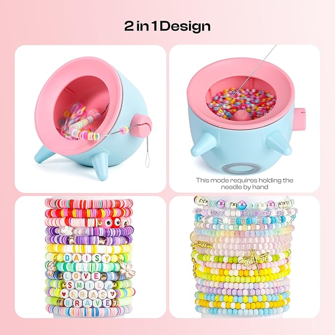 Caydo 2-in-1 Electric Bead Spinner for Jewelry Making, Clay Bead and Seed Bead Spinner, Adjust Speed & Rotation Bracelet Spinners, Necklace Maker with Bead Needles and Thread, Gift for Craft Lovers