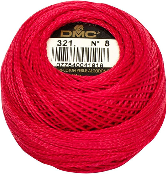 DMC 116 8-321 Pearl Cotton Thread Balls, Red, Size 8