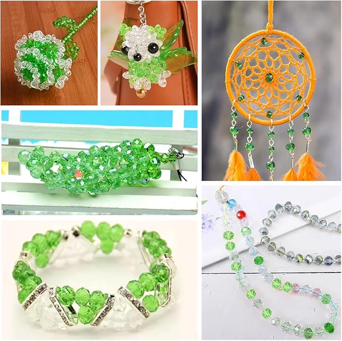 1000pcs Green Beads, Glass Crystal Beads for Jewelry Making, Assorted Styles Craft Crystal Beads (Teardrop, Bicone, Rondelle, Square, Crackle Round) for Bracelet Necklace Earring, Bead Kit with 1 Box