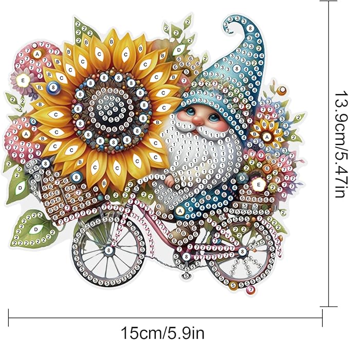 AiYuanzsh 5D Diamond Painting Hanging Ornament, Gnome with Sunflower Design DIY Acrylic Pendant Kit, Handmade Diamond Art Suncatcher Decoration for Home Wall Window Gift
