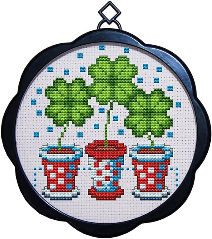 Awesocrafts Cross Stitch Kits Four Leaf Clover 11CT Stamped Patterns Easy Cross Stitching Embroidery Needlework Kit Supplies (Four Leaf Clover)