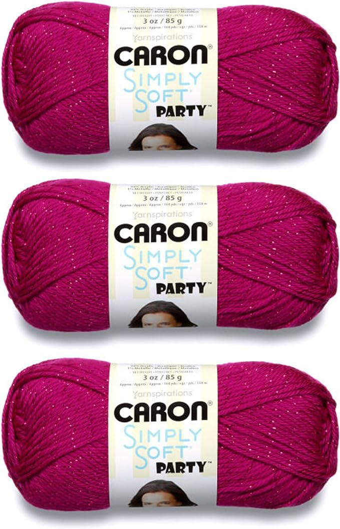 Caron Simply Soft Party Fuchsia Sparkle Yarn - 3 Pack of 85g/3oz - Acrylic - 4 Medium (Worsted) - 164 Yards - Knitting/Crochet