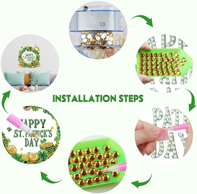 NEWENMO Diamond Art Kit for Adult, Happy St. Patrick's Day, Diamond Art Painting Double Sided Window Pendants for Home Garden Wall Hanging, DIY Special Shaped Gem Hanging Ornaments, Lucky Gold Coin