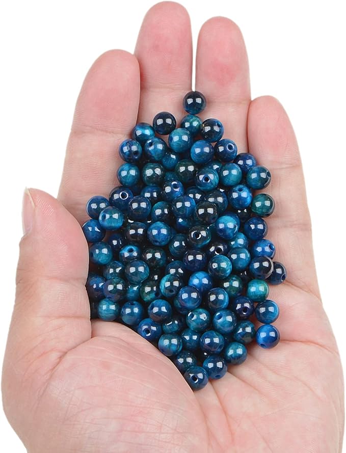 bymitel 210pcs crystal beads stone gemstone round energy healing loose beads with stretch cord for jewelry making bracelets anklets (blue zircon tiger's eye, 6mm 210pcs)