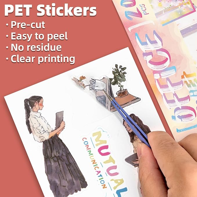 Quiet Office Sticker Scrapbooking Supplies for Junk Journal, 20 Sheets PET Stickers - Vintage Journaling Stickers, Ephemera Sticker Book Pre Cut(TZ-009-008)