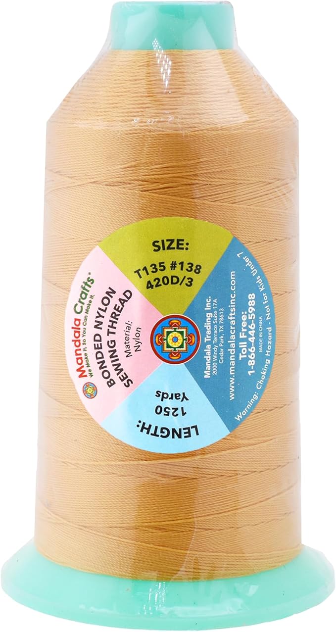 Mandala Crafts Size 138 420D T135 Bonded Nylon Thread - Blonde 1250 YDs Tex 135 Heavy Duty Sewing Threads for Leather, Jeans, Weaving, Outdoor Marine Upholstery